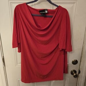 Vintage Antthony Red Swoop Neck Shirt Blouse Top Unknown Size